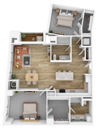 Floor plan for 2 beds, 2 baths, 1245 sqft